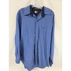 Vintage Tommy Hilfiger Shirt Mens Sz L 90s Blue Long Sleeve Crest Logo